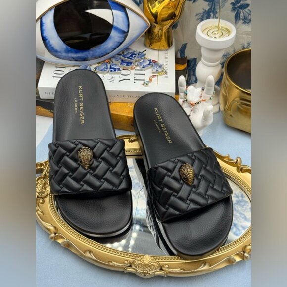 🆕 KURT GEIGER LONDON 🧿 NWOT Meena Eagle Slide, Quilted Black - Sz 38.5 US 8 - Picture 5 of 12